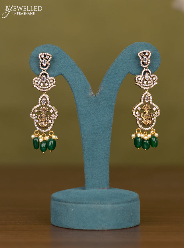 Necklace lakshmi design with cz stones and pearl & green beads hangings in victorian finish