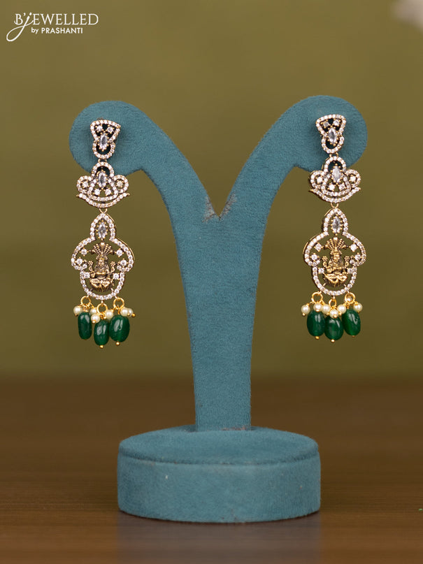 Necklace lakshmi design with cz stones and pearl & green beads hangings in victorian finish