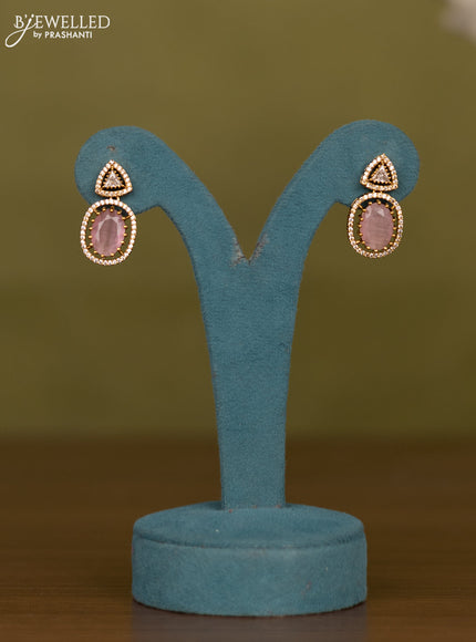 Necklace geometric design with baby pink & cz stones in victorian finish
