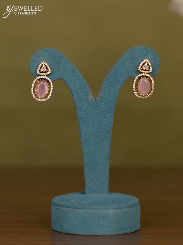 Necklace geometric design with baby pink & cz stones in victorian finish