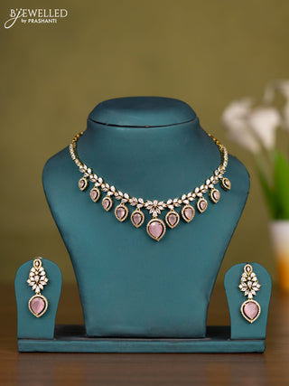 Necklace with baby pink & cz stones in victorian finish