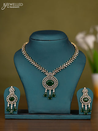 Necklace with emerald & cz stones and hangings in victorian finish