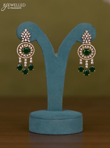 Necklace with emerald & cz stones and hangings in victorian finish