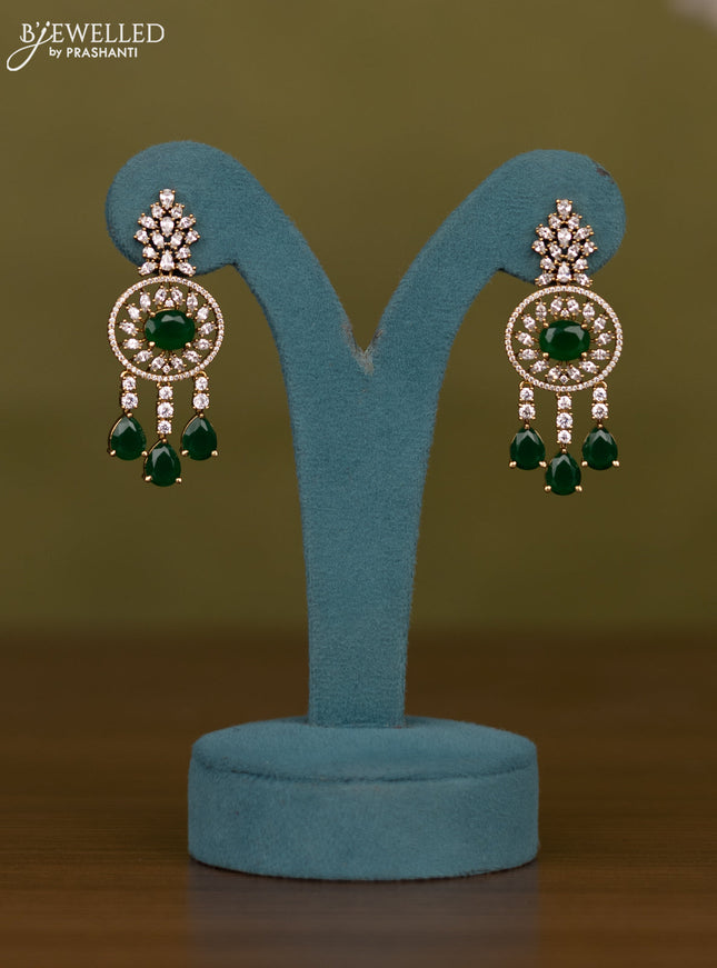 Necklace with emerald & cz stones and hangings in victorian finish