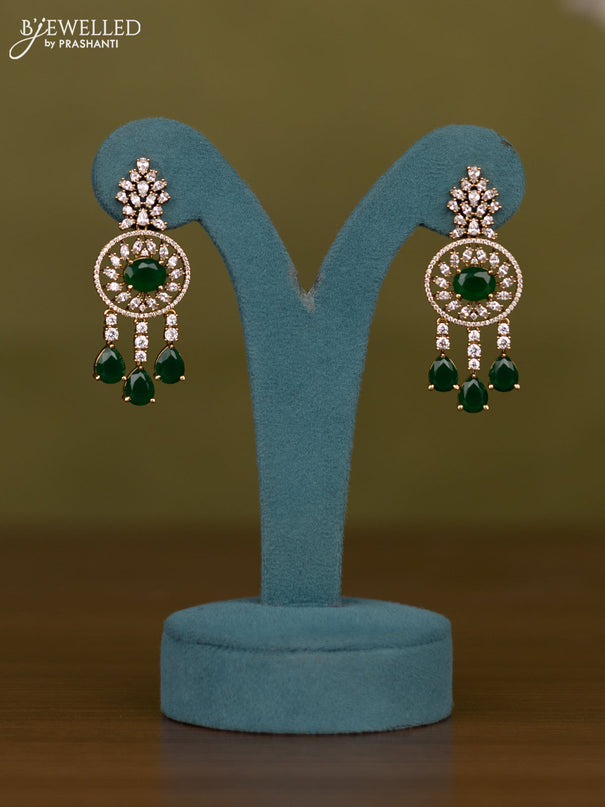 Necklace with emerald & cz stones and hangings in victorian finish