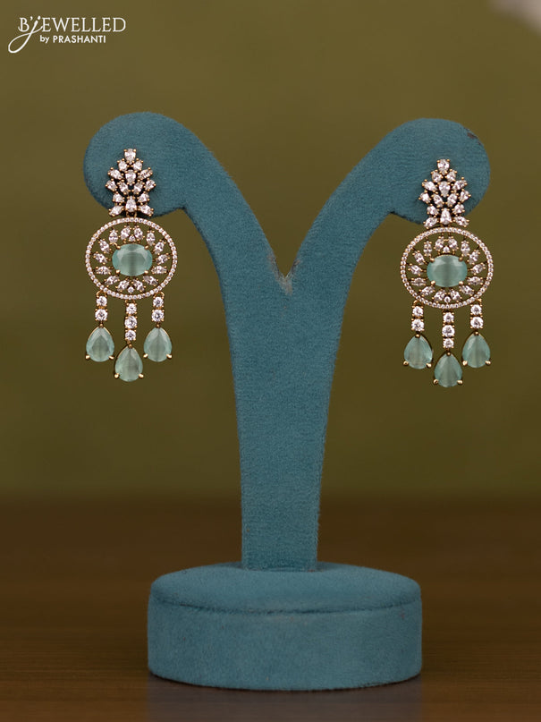 Necklace with mint green & cz stones and hangings in victorian finish