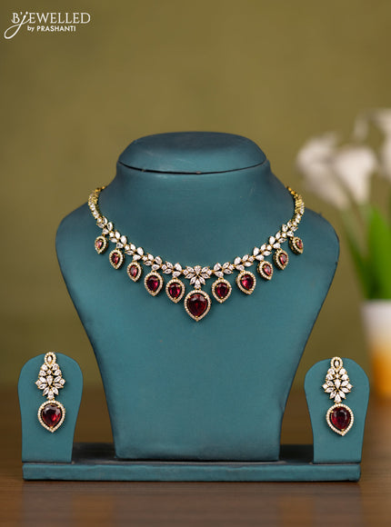 Necklace with ruby and cz stones in victorian finish