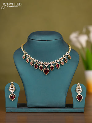 Necklace with ruby and cz stones in victorian finish