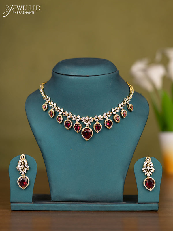 Necklace with ruby and cz stones in victorian finish
