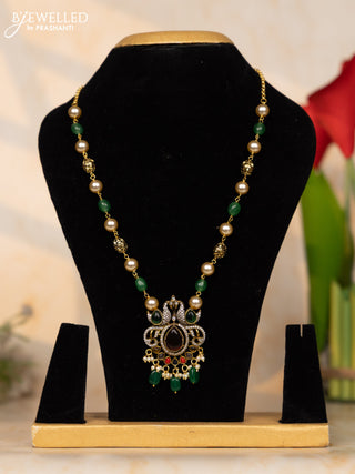 Beaded necklace multicolor color with double swan pendant in victorian finish