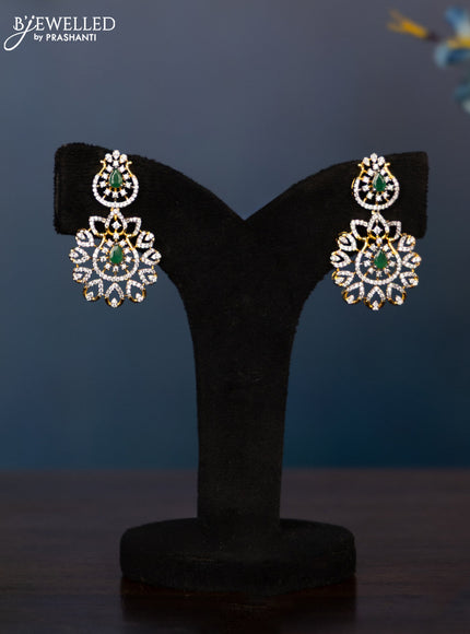 Zircon necklace tear drop deisgn with cz and green stones in gold finish