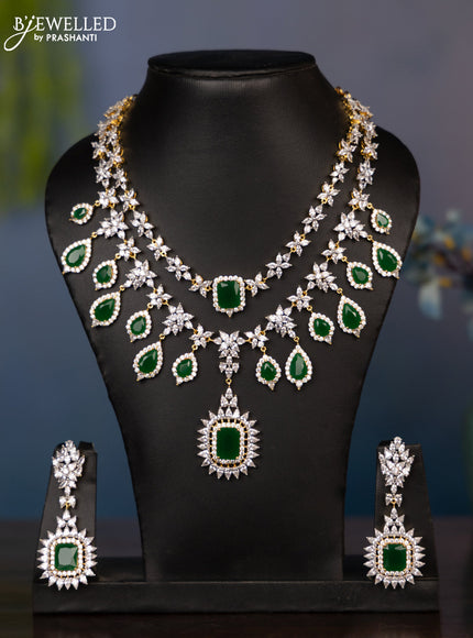 Zircon necklace with two layers cz and green stones in gold finish