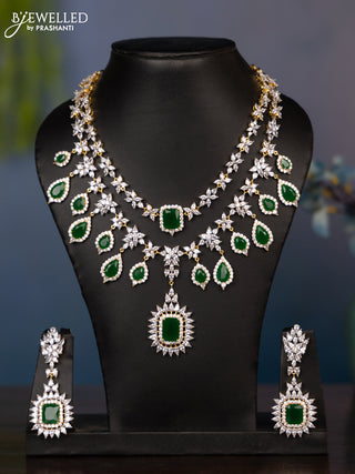 Zircon necklace with two layers cz and green stones in gold finish