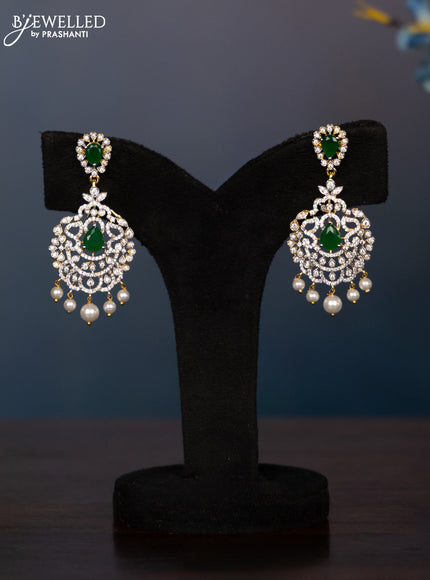 Zircon necklace tear drop deisgn with cz and green stones in gold finish