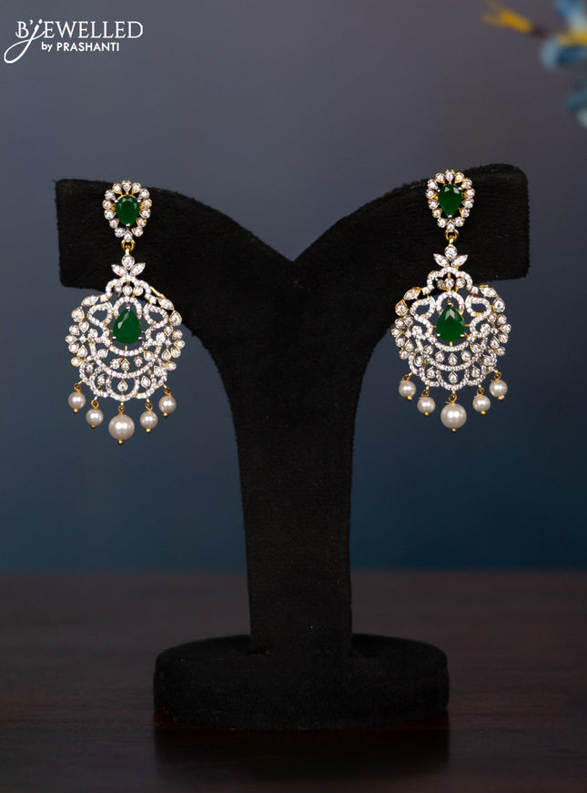 Zircon necklace tear drop deisgn with cz and green stones in gold finish