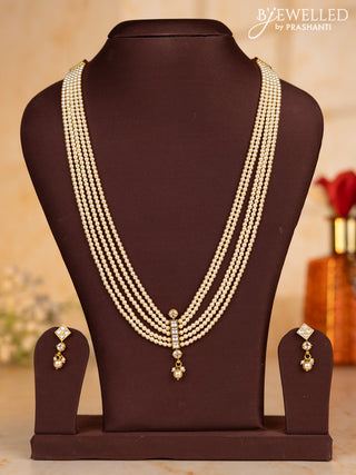 Pearl multilayer necklace with kundan stones and pearl hangings