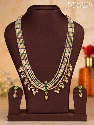 Pearl multilayer necklace with kemp & kundan stones and pearl hangings