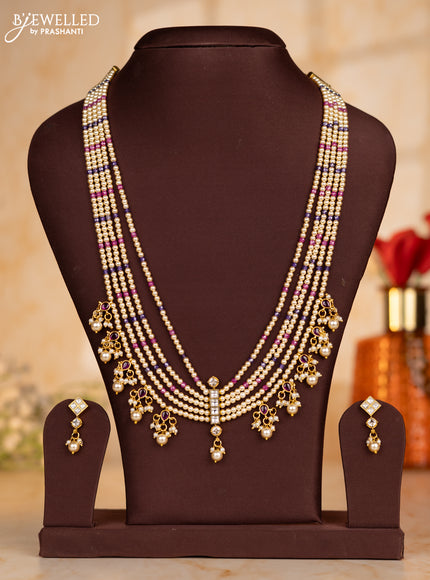 Pearl multilayer necklace with kundan stones and pearl hangings