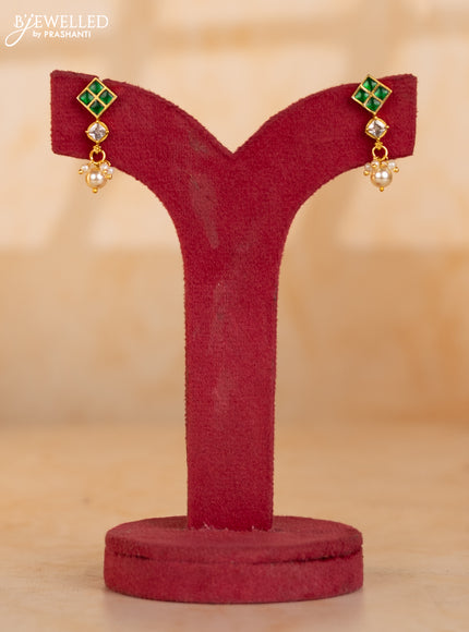 Pearl multilayer necklace with emerald & kundan stones and pearl hangings