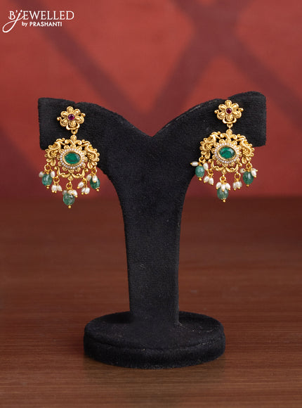 Antique choker floral design with kemp and cz stones in green beads hangings