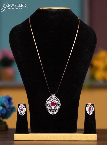 Antique chain with ruby and cz stones pendant
