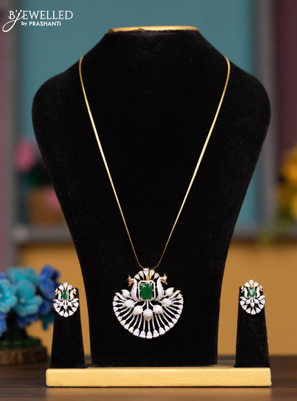 Antique chain peacock design with emerald and cz stones pendant