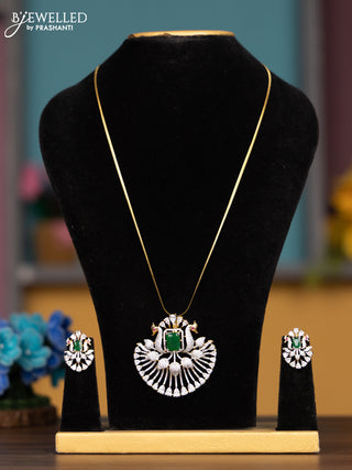 Antique chain peacock design with emerald and cz stones pendant