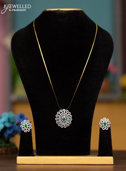 Antique chain with emerald and cz stones pendant
