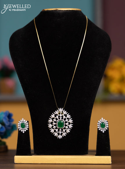 Antique chain with emerald and cz stones pendant