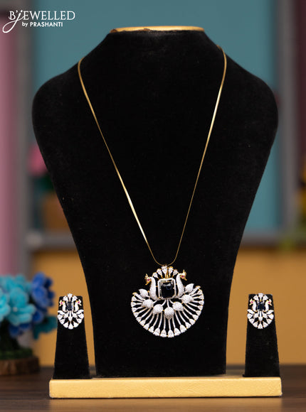 Antique chain peacock design with sapphire and cz stones pendant