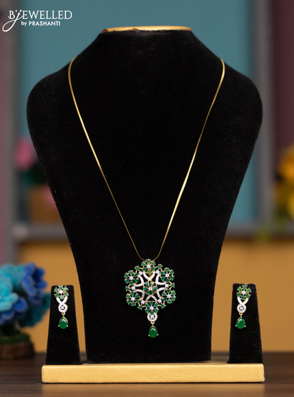 Antique chain with emerald and cz stones pendant
