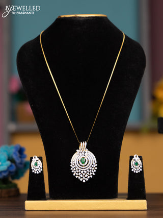 Antique chain with emerald and cz stones pendant