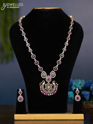 Zircon haaram with ruby and cz stones in gold finish