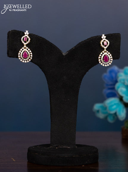 Zircon haaram with ruby and cz stones in gold finish