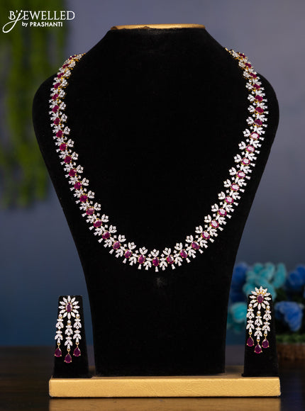 Zircon haaram with ruby and cz stones in gold finish