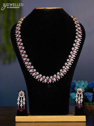 Zircon haaram with ruby and cz stones in gold finish