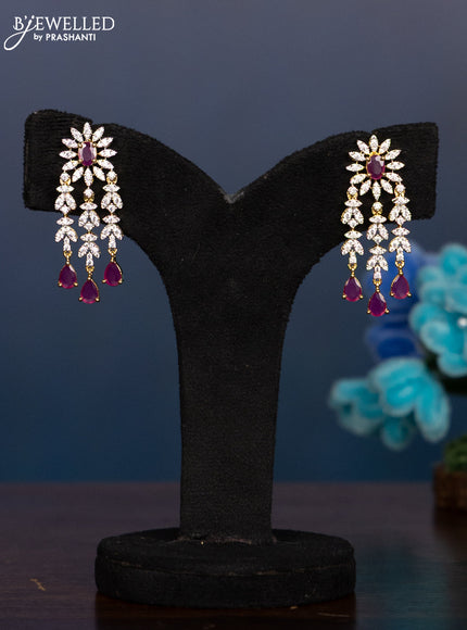 Zircon haaram with ruby and cz stones in gold finish