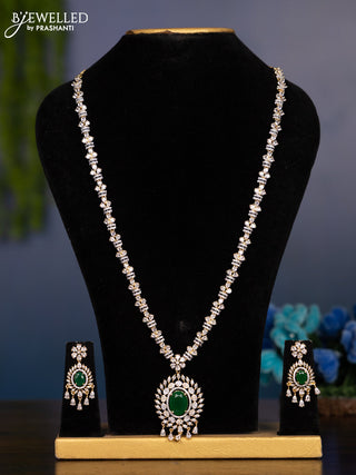 Zircon haaram with emerald and cz stones in gold finish
