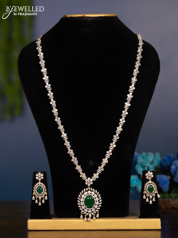 Zircon haaram with emerald and cz stones in gold finish