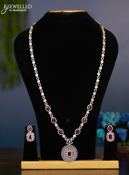 Zircon haaram with ruby and cz stones in gold finish