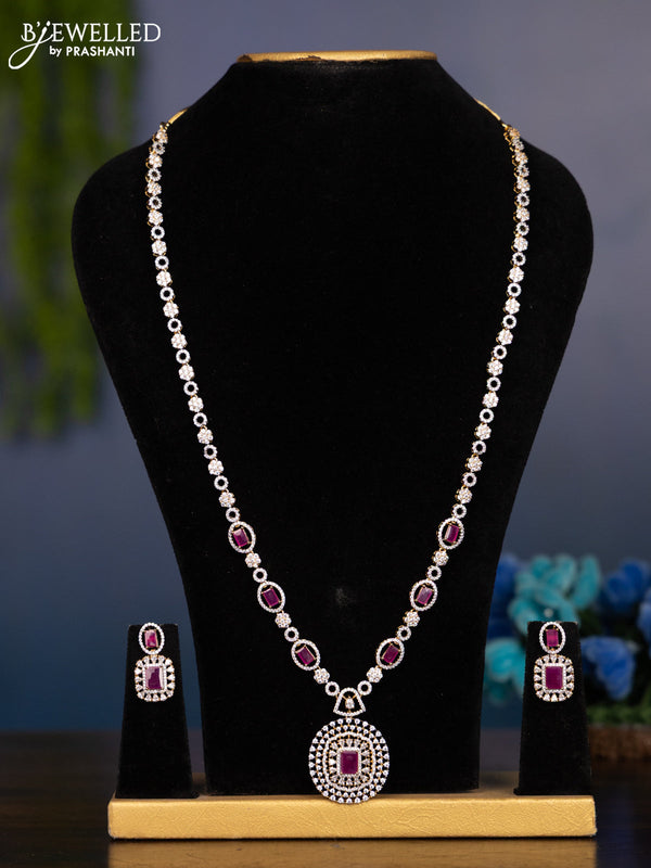 Zircon haaram with ruby and cz stones in gold finish