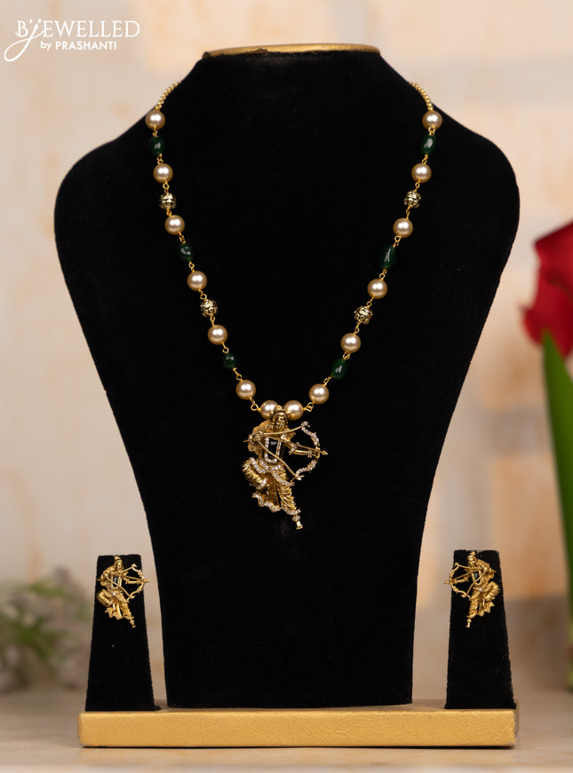 Beaded green necklace with ramar pendant and emerald & cz stones in victorian finish