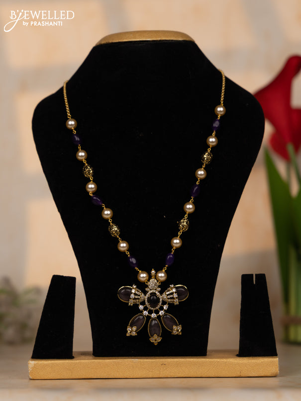 Beaded purple necklace with cz stones in victorian finish