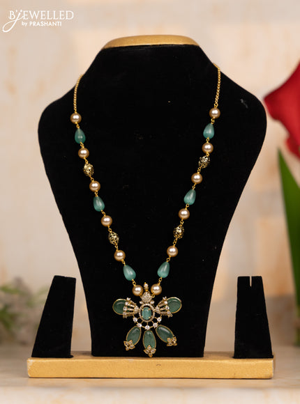 Beaded mint green necklace with cz stones in victorian finish