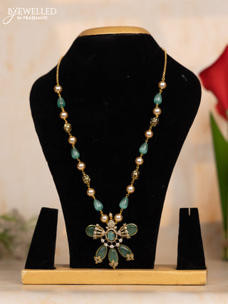 Beaded mint green necklace with cz stones in victorian finish