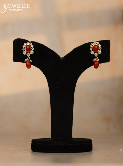 Beaded pavalam necklace with kundan & cz stones and beads hangings in victorian finish