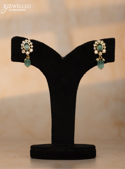 Beaded mint green necklace with kundan & cz stones and beads hangings in victorian finish