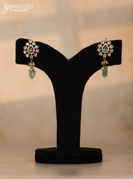 Beaded mint green necklace with cz stones and beads hangings in victorian finish