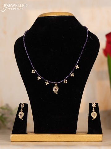 Crystal beaded purple necklace manga pendant with ruby and cz stones in victorian finish