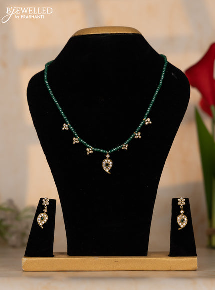 Crystal beaded green necklace manga pendant with emerald and cz stones in victorian finish